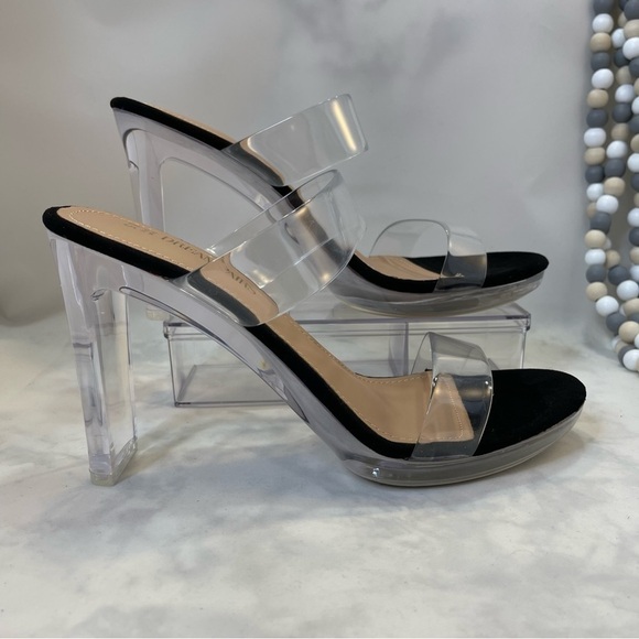 DREAM PAIRS Clear Two Strap Open Toe High Block Chunky Slip On Sandal 8.5 - Picture 7 of 10